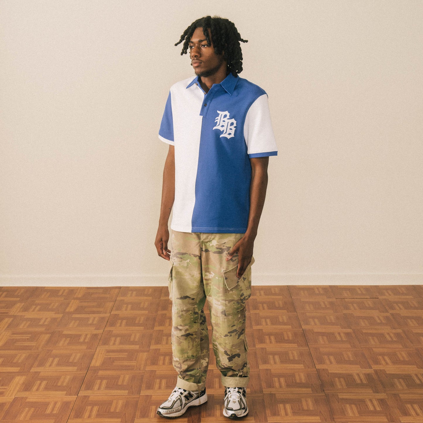 Old English BB Color Block Polo - Blue/White