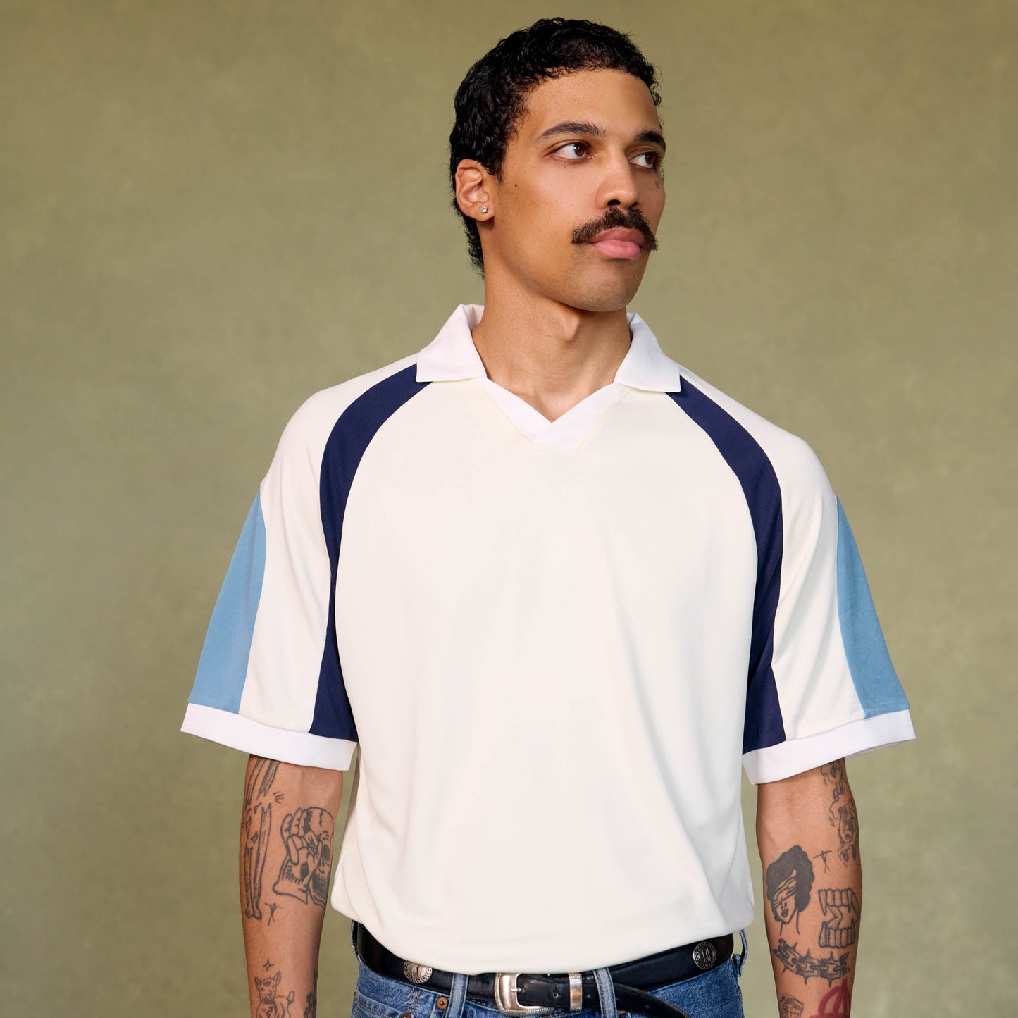 Curved Sleeve Athletic Polo - Cream