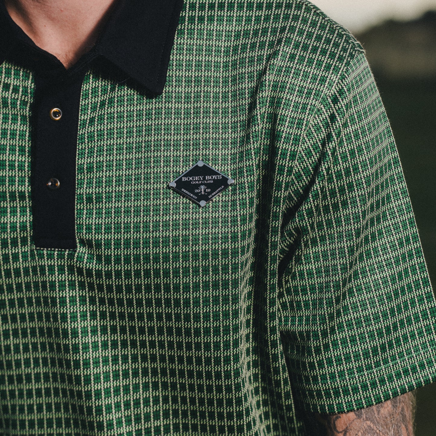 BBGC Emblem Polo - Green Houndstooth