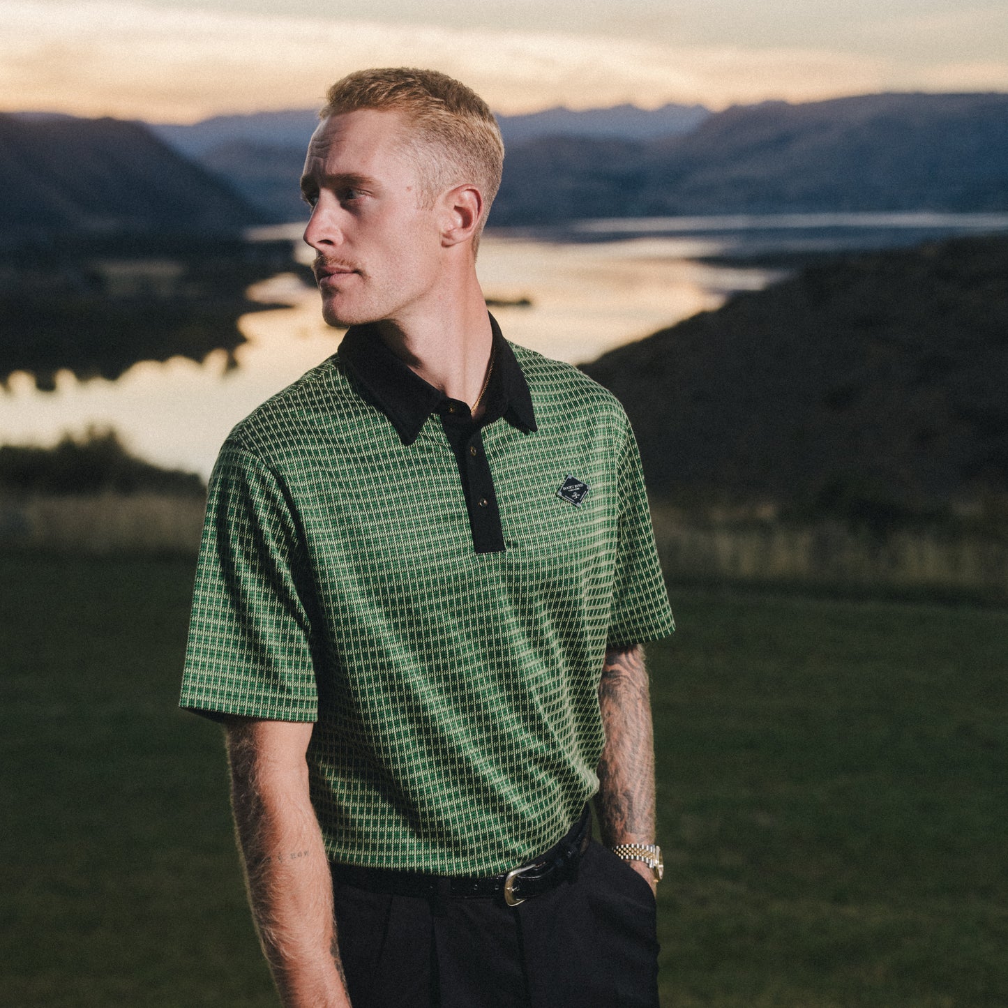 BBGC Emblem Polo - Green Houndstooth